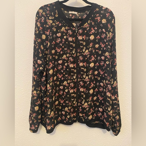 Maurices long sleeve sheer summer jacket Black Floral Full zip up size 3 plus - Picture 1 of 6